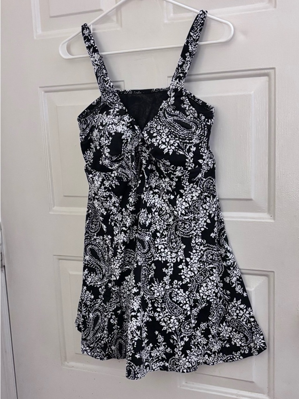 Black & White Floral Paisley One-Piece Swimdress